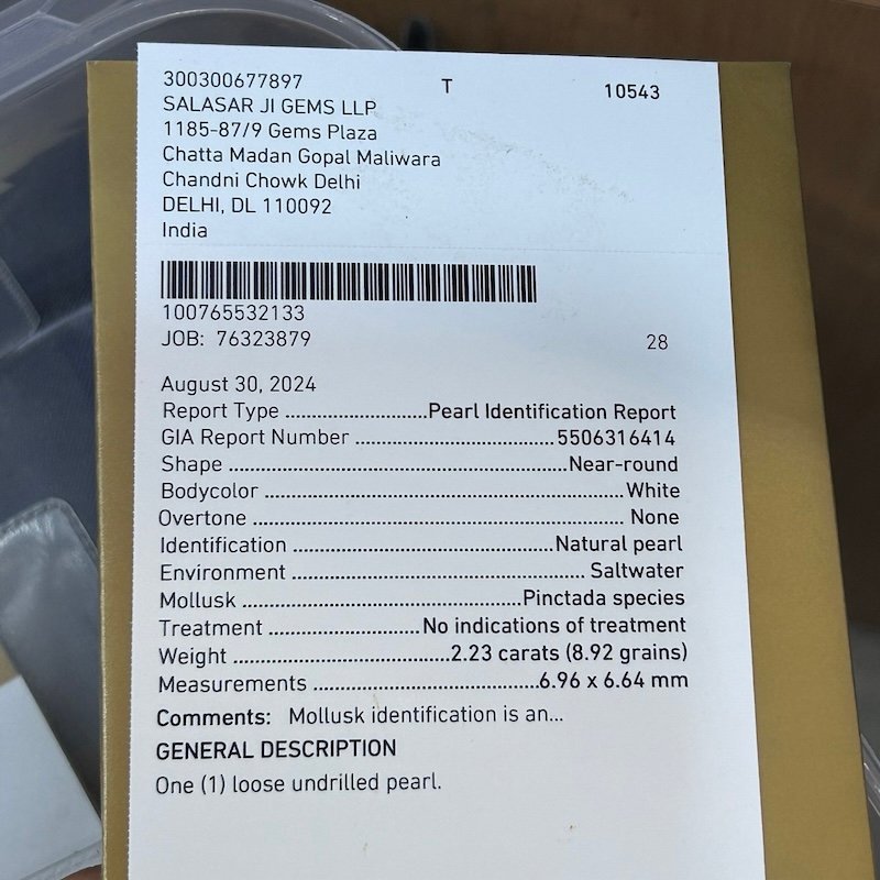 GIA Certified Natural Basra Pearl 2.23 Ct (2.43 Ratti) - Image 2