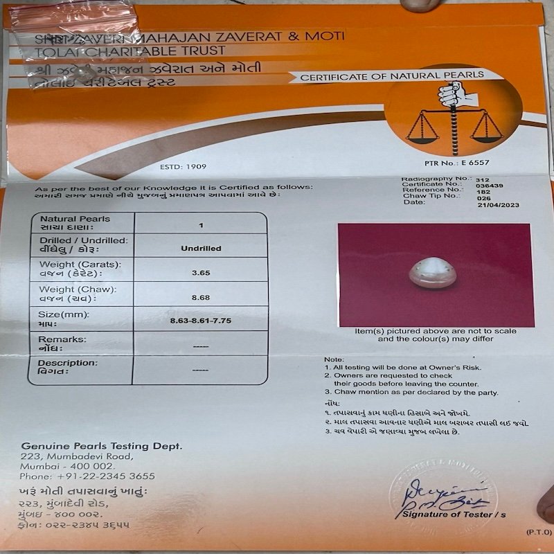 Natural Basra Pearl 3.65 ct (3.97 Ratti) - Image 2