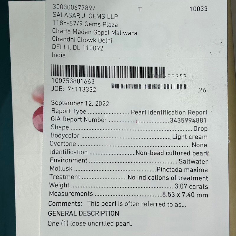 GIA Certified Natural Basra Pearl 3.07 ct (3.35 ratti) - Image 3