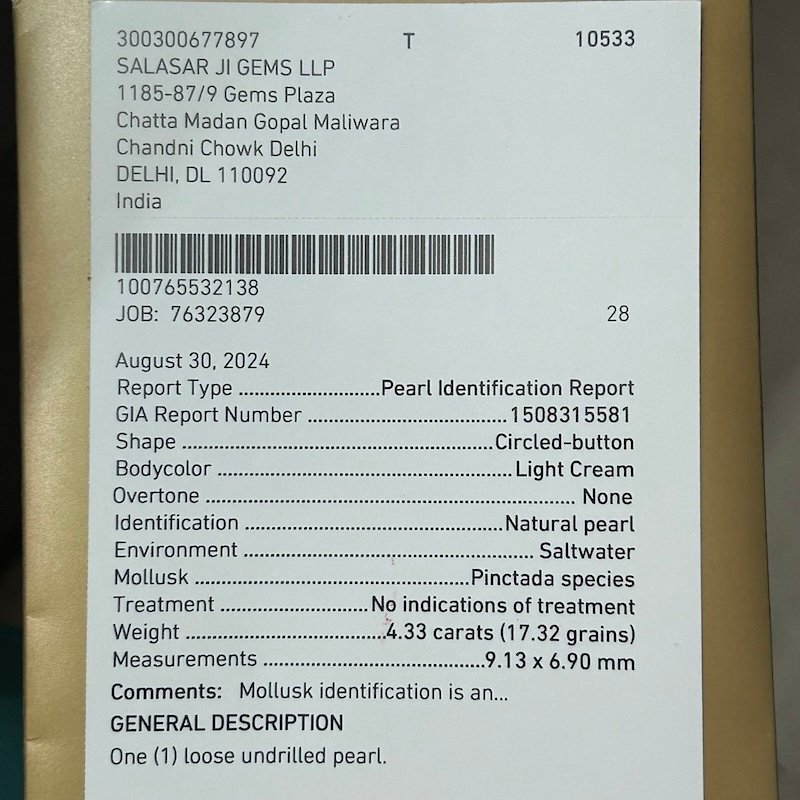 GIA Certified Natural Basra Pearl 4.33 ct (4.72 ratti) - Image 2